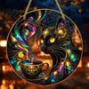 Stylish Cat Hanging Sign Moon Halloween Window Decor, Mystical Black Round Decorative Art for Indoor Outdoor Wall Art, Gothic Home Porch Door Ornament