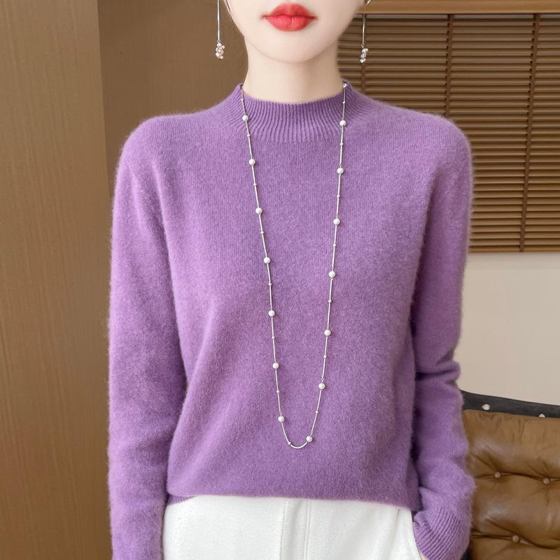 Autumn and Winter Women's Half High Neck Warm Sweater Knitted Pullover Sweater