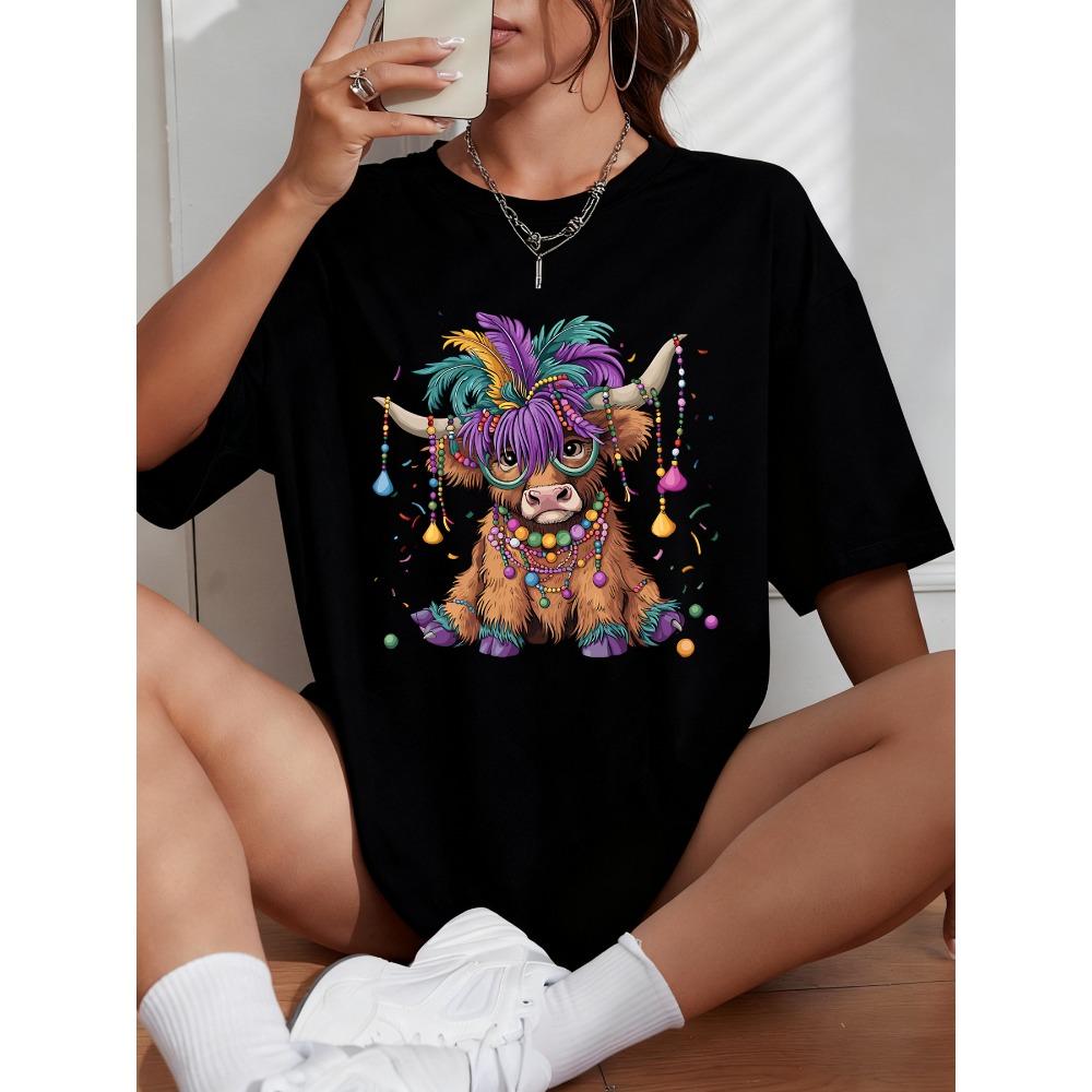 Carnivals Cute Feathered Cow Print T Shirt Woman Summer O-Neck T-Shirts Casual Cotton Clothes Y2K Hip Hop Short Sleeve