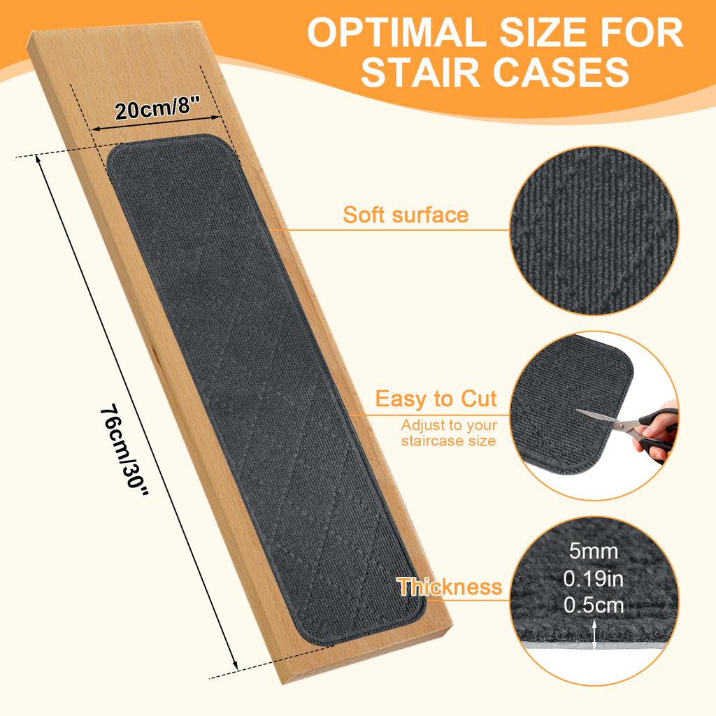 4Pc Edging Stair Treads Polyester TPE Backing Non-Slip Carpet Mats 20x76CM Indoor Stair Runner for Wooden Step Edging Stair Rugs