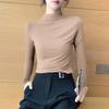 Women's Black Mid-Neck Modal Base Layer Top - 2024 Long Sleeve Slim Fit for All Seasons