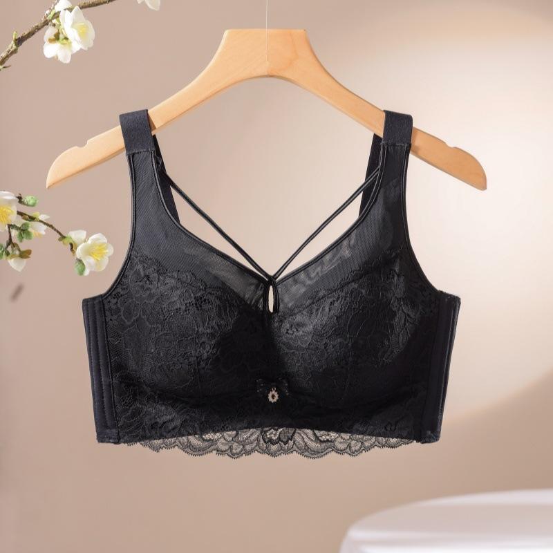Lace Lingerie Women's Adjustable Bra Thin Breathable Gathering and Seamless Bra Push Up Bra