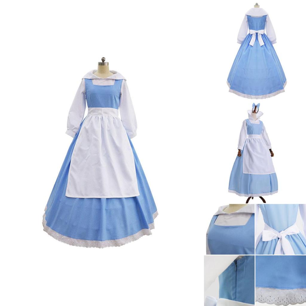 Elegant Beauty And The Beast Belle Blue Maid Dress With Exquisite Workmanship For Halloween