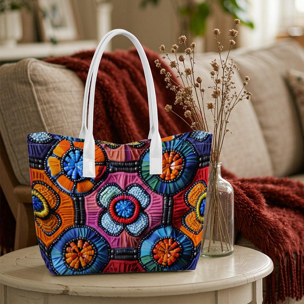 Bohemian Floral Pattern Tote Bag Portable Casual Shoulder Bag for Daily Use
