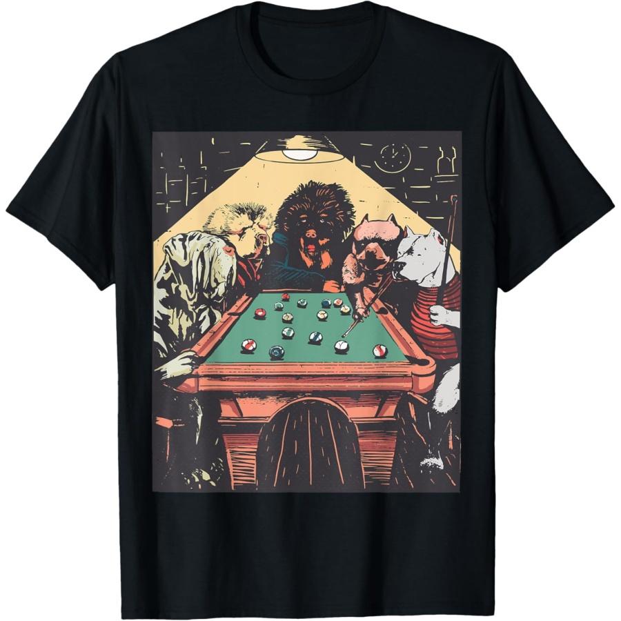 GAME NIGHT TIME DOGS ON BILLIARDS POOL TABLE SHOOTING 8 BALL T-Shirt(1)