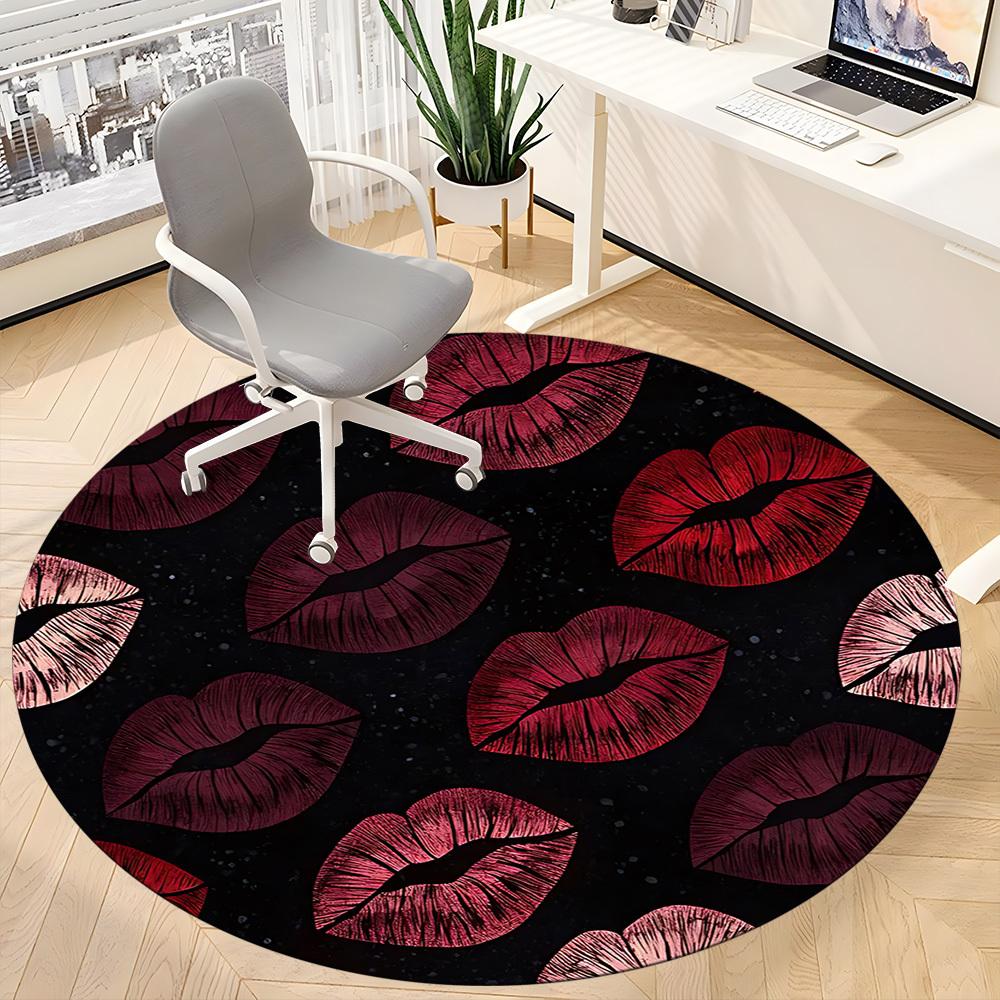 1 Stück Teppich mit Lippenmuster für das Büro, rutschfest, runder Teppich, weich und bequem, Teppich für das Büro, leichte runde Bodenmatte yy251226071