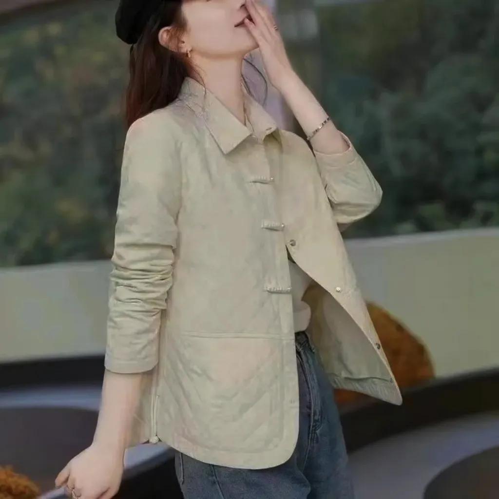 

Women s Fashionable Short Thin Chinese Style Jacket - Spring Casual Outerwear Jacket for Middle-aged Moms XXXXXL хаки