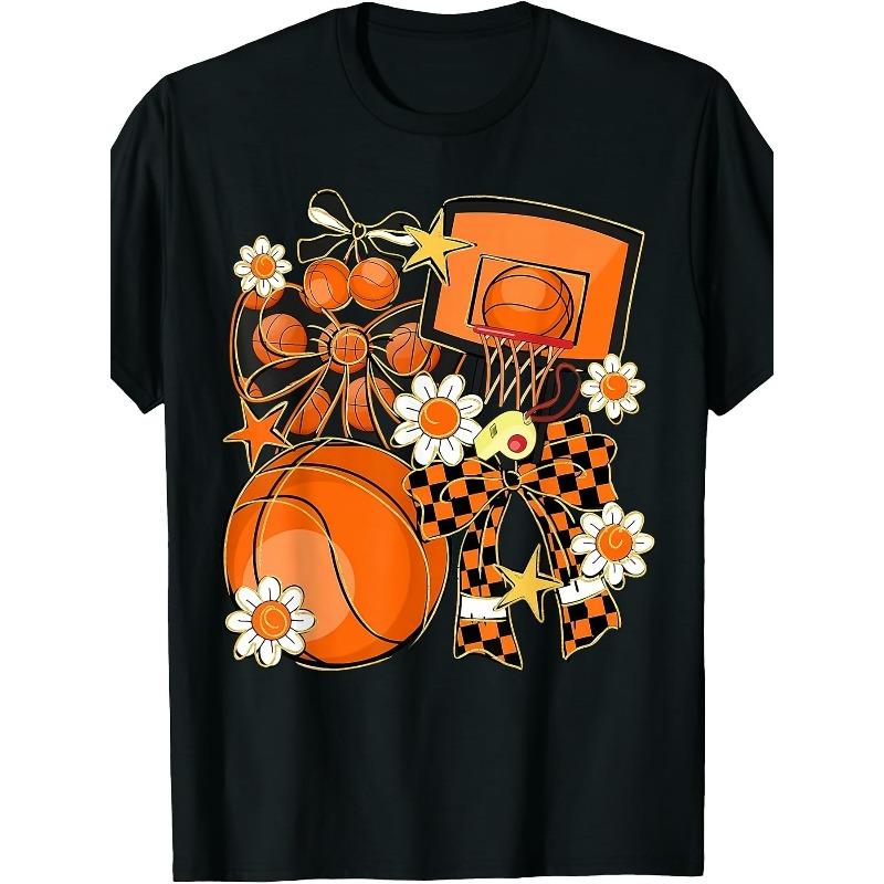 European sizes Playful Basketball-Themed Black T-Shirt - Vibrant Design | Whimsical Sports Apparel for Basketball Lovers, Perfect for Casual Wear 98cm