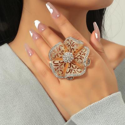 Übertriebener Retro Strass Blume Seidentuch Schnallenring