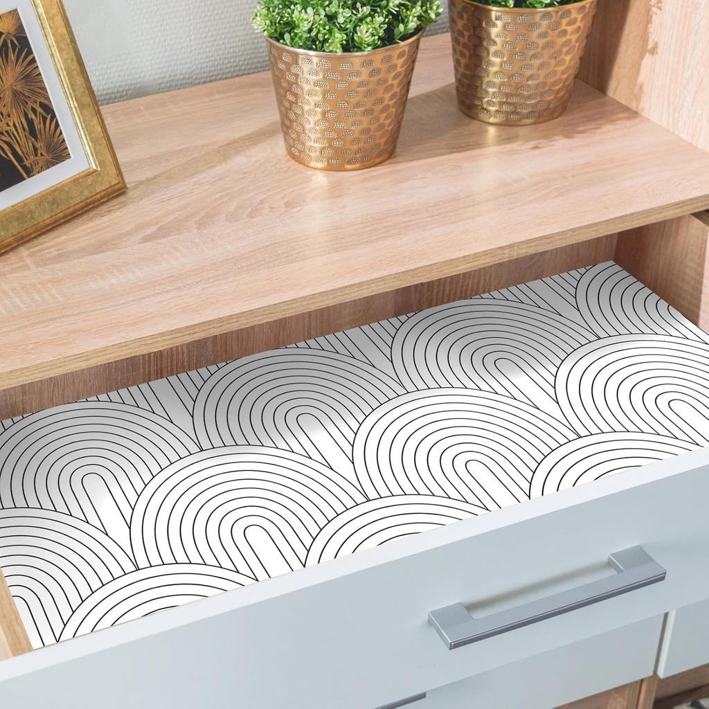 Shelf Cabinet Liner,Self-Adhesive Drawer,Peel and Stick Paper, Kitchen Cabinets and Cupboard Decorate,Bathroom,Black and White