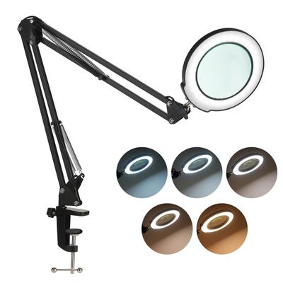 Klemm-Tischlampe mit 5-facher Lupe Schwenkarm Dimmbare LEDs Schreibtischleuchte Touch Control 5