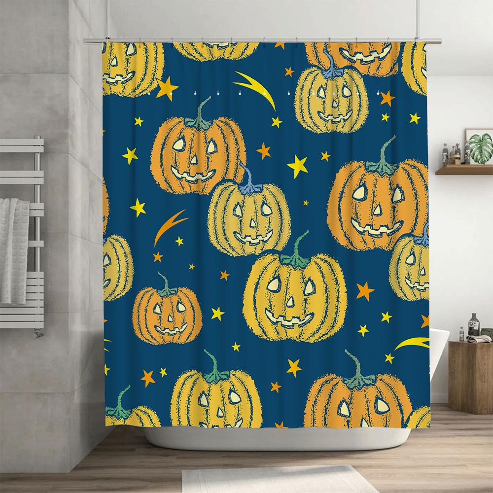 Halloween-themed Pumpkin Shower Curtain with Colorful Designs for Bathroom Decoration Waterproof Fabric Material Suitable for Ki