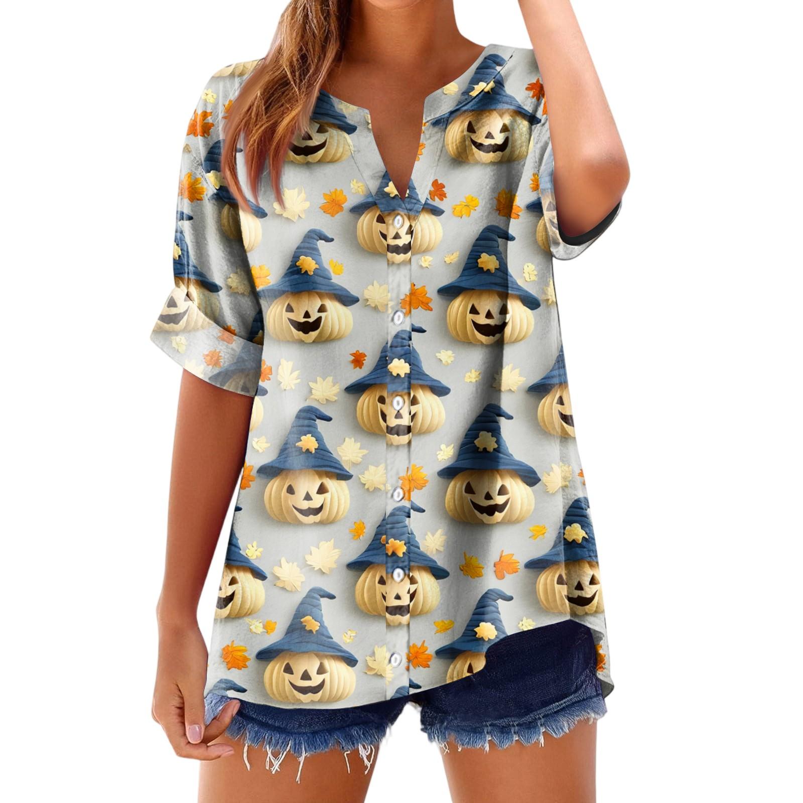 

Women s Fashionable, Casual, Comfortable, Loose-Fitting Halloween Print Top XL синій