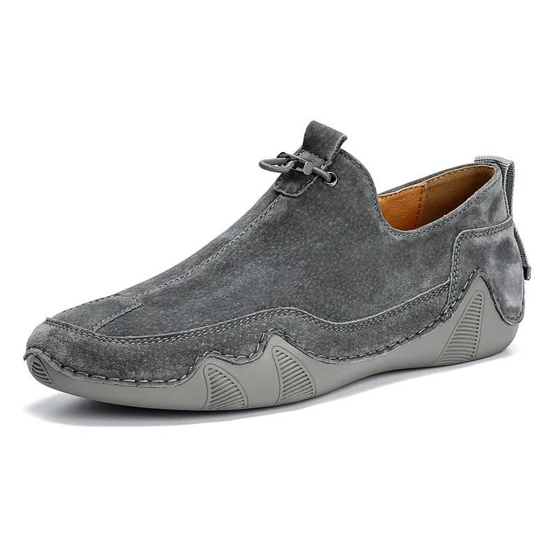 Adidași de piele la modă pentru bărbați, pantofi casual confortabili pentru bărbați, pantofi de mers pe jos din piele de căprioară rezistenți la uzură pentru exterior, pantofi de lucru respirabili pentru bărbați