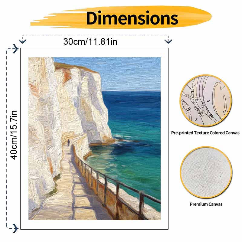 Digital oil painting kits of white coastal cliffs and blue ocean are ideal for professional art purposes and home wall decoration.