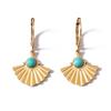 French Retro Fan-shaped Fishtail Earrings for Women Inlaid with Natural Stone Stainless Steel Electroplated Thick Earrings