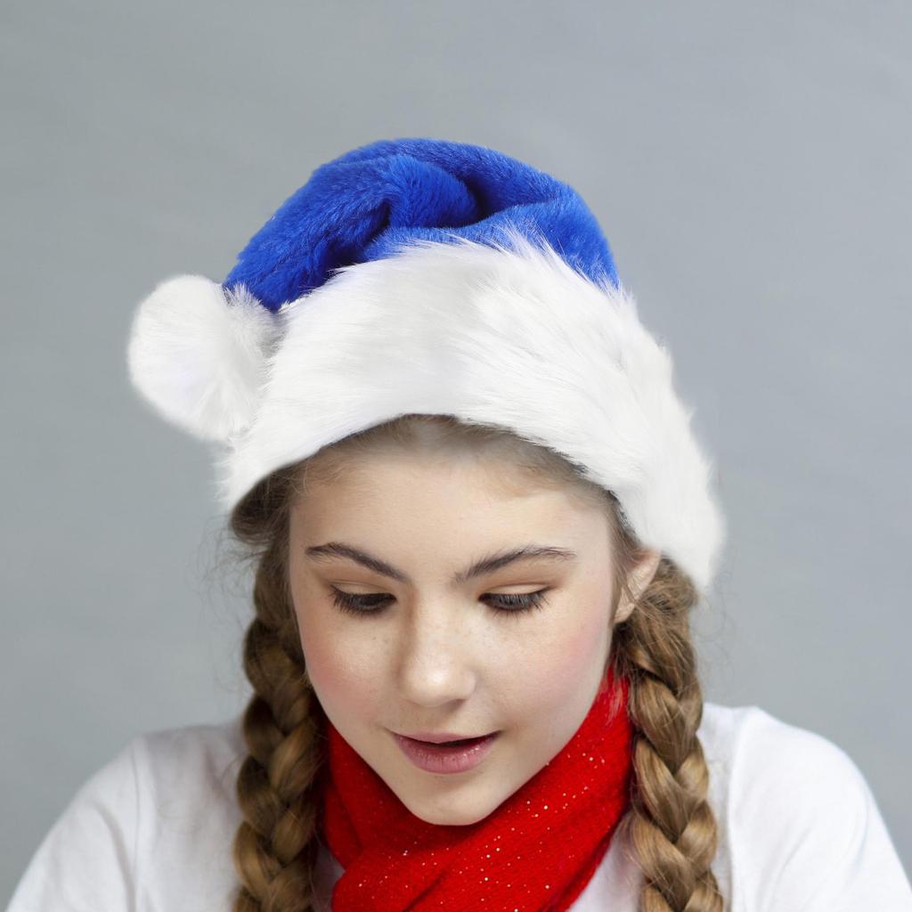 2Pcs Santa Hats Comfortable Soft Christmas Caps Medium Size Xmas Hats Party Headwear Hats,christmas Hat Santa Blue Hat