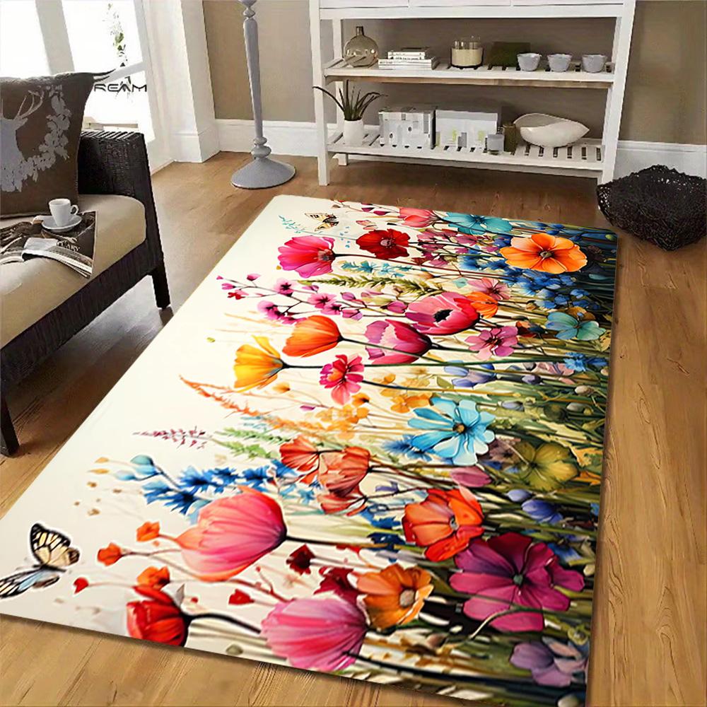 Vintage Floral Wall Mural Decoration,Carpet,Living Room,Bedroom, Non-slip,Square rug