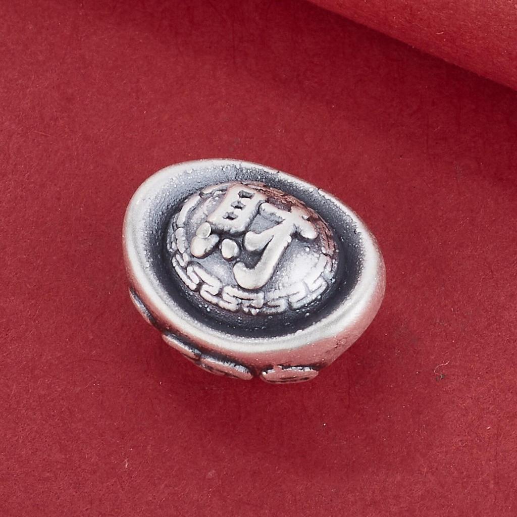 S999 Sterling Silver Chinese Ingots Spacer Beads 3D Fu Cai for DIY Bracelets & Necklaces.