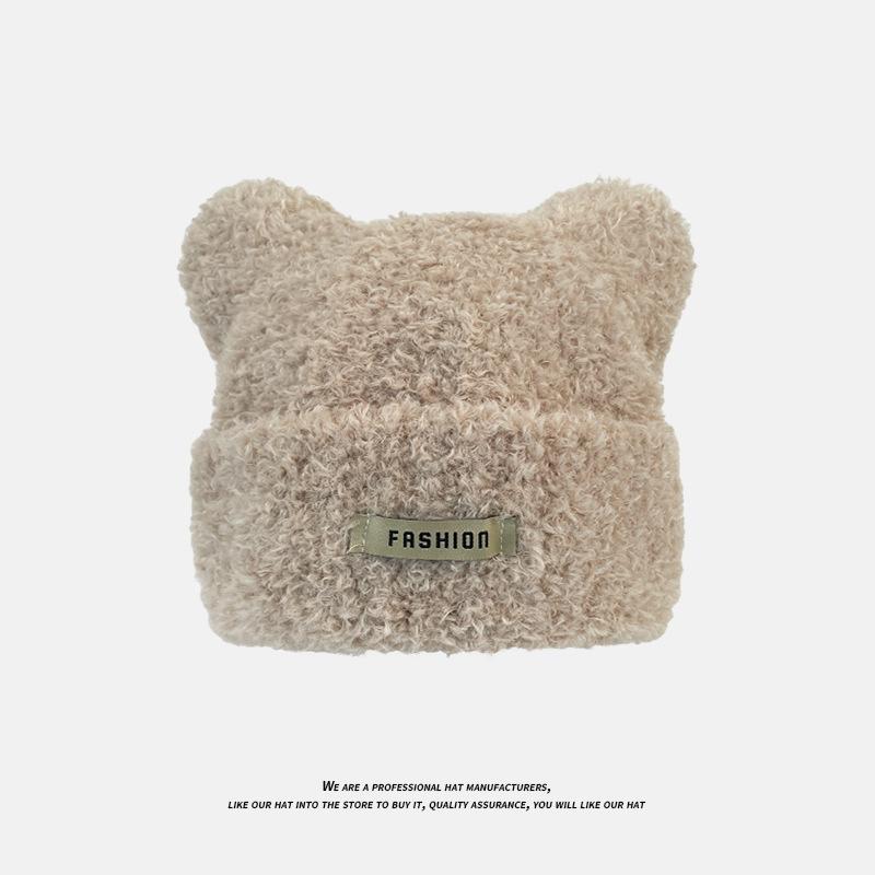 

Autumn and Winter Korean Version of Cute Ear Plush Hat for Women Warm Ear Protection Woolen Hat Lamb Wool Cold Proof Knitted Hat one size