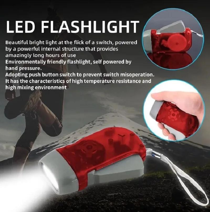 LED Camping Lamp Light for Outdoor Home 3 Colors Hand Pressing Dynamo Crank Power Wind Up Flashlight Mini Self Generating Torch