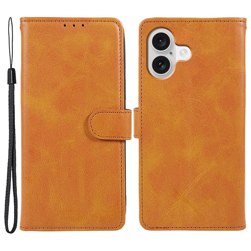 For iPhone 17 Case Calf Texture PU Leather Wallet Phone Cover with Wrist Strap