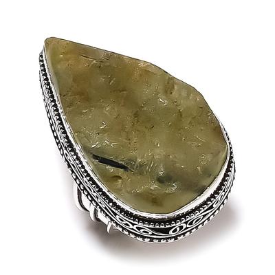 Natural Prehnite Gemstone Handmade 925 Sterling Silver Jewelry Ring Size 8 b3Z74
