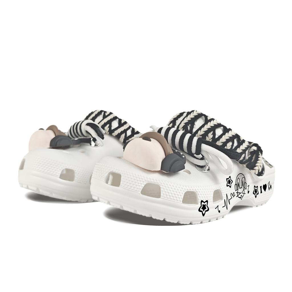 Crocs Crush Clog EVA Headphones Rabbit Decorative Buckle Hand Painted Graffiti Casual Fashion Versatile Hole Shoes Unisex White
