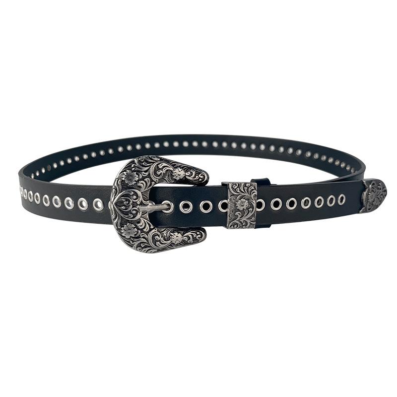 Retro Nieten Trendiger Damen Gürtel Rindsleder mit Freizeithose Jeans Damen Punk Gürtel