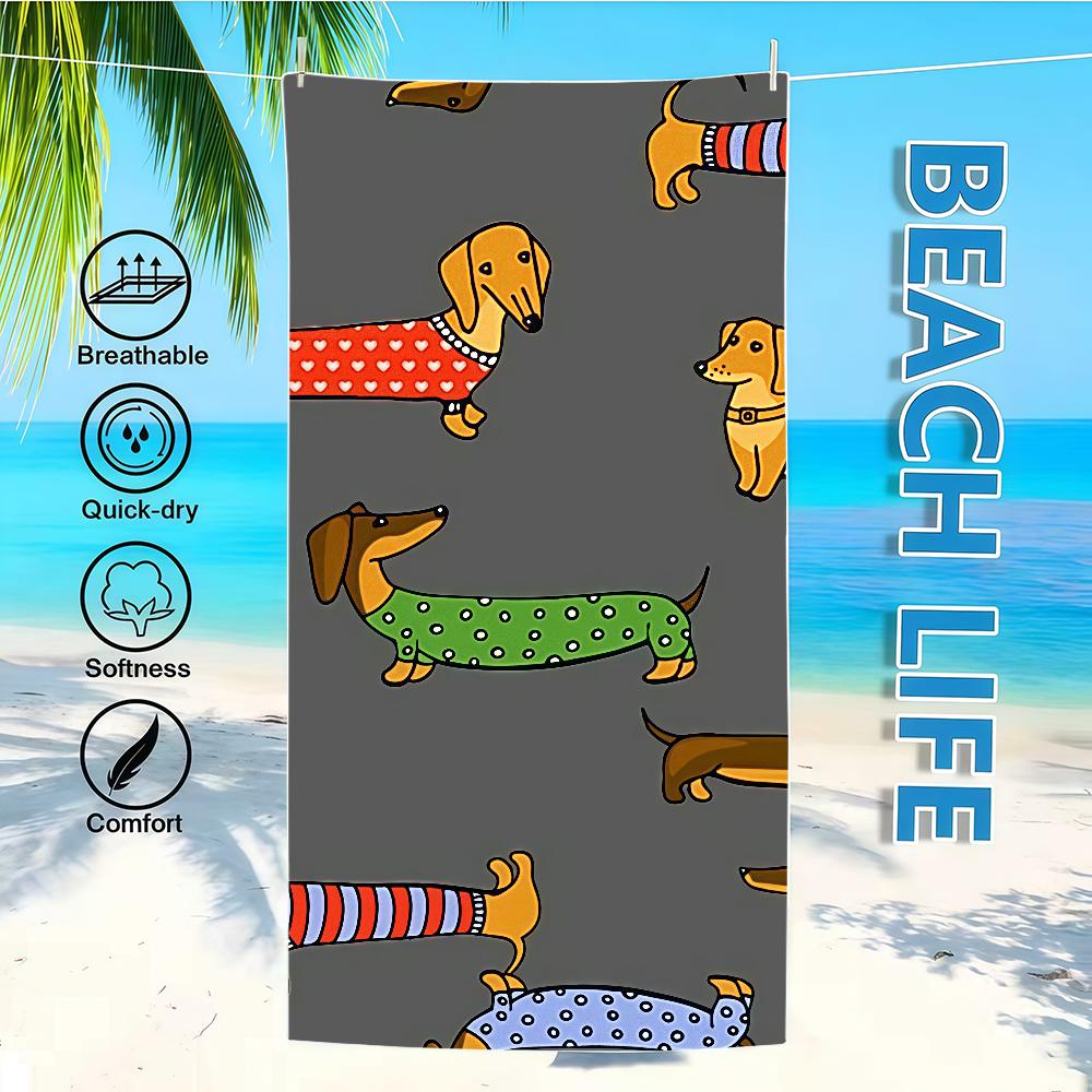 Süßer Welpen Strandtuch Handtuch Textil Bademantel Strand Schnelltrocknend Dackel Leicht Cartoon Tragbar Camping Schwimmbad Reise