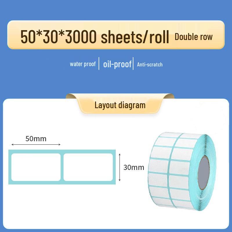 Double Row Thermal Paper Self-Adhesive Labels for QR Code & Barcode Printing, Water/Oil/Heat-Resistant, Free Shipping