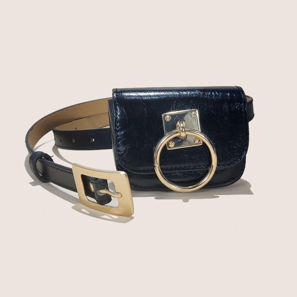 Zinc Zinc Alloy PU Leather Waistband Vintage Waist Bag Fashion Belt with Waist Pack  Streetwear