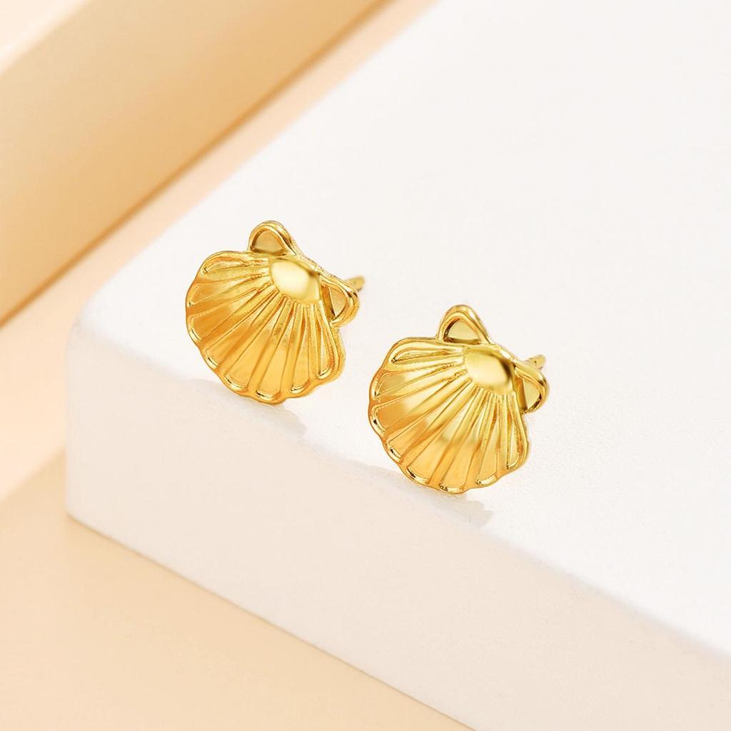 Stainless Steel Scallop Shell Stud Earrings - Fresh Resort Style Women's Accessories