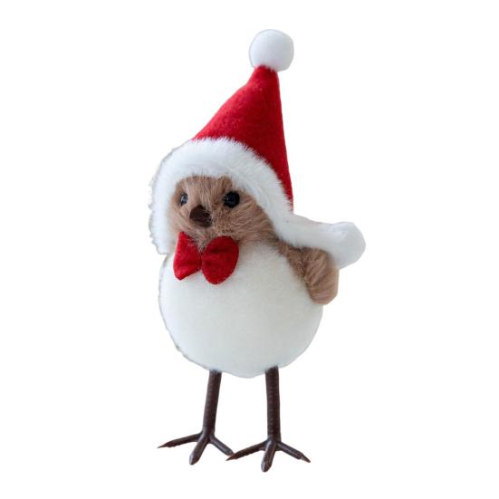 Cute Fluffy Plush Foam Bird Christmas Tree Ornament Simulated Bird Figurine with Red Hat And Scarf for Christmas Tree Mantel Desk Decoration