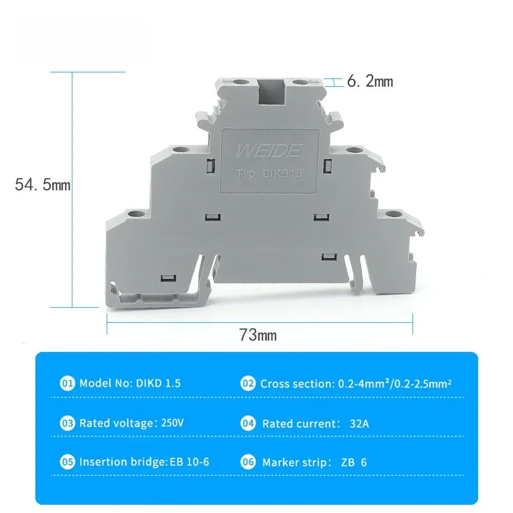 DIKD-1.5 Din Rail Terminal Block Three Layer 3 Level Sensor Actuator Triple Wire Connector DIKD1.5 Wire Conductor 10Pcs