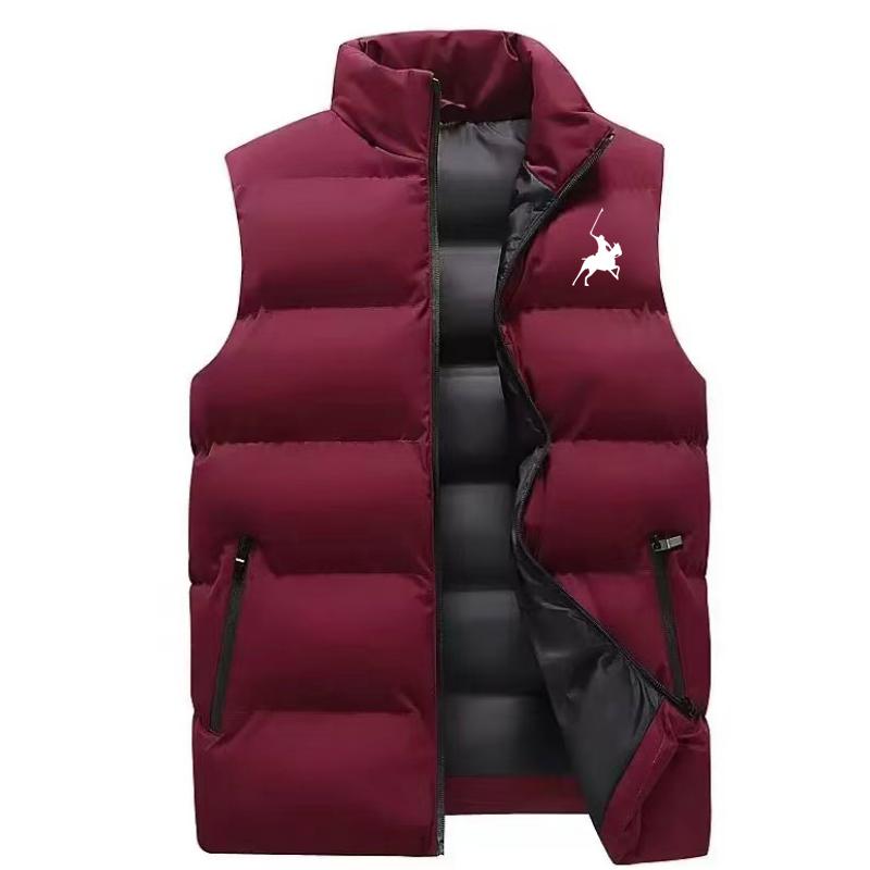 

Чоловіча безрукавка з принтом поло Чоловіча осінньо-зимова тепла вітрозахисна жилетка на пуху в британському стилі M-5XL L червоний