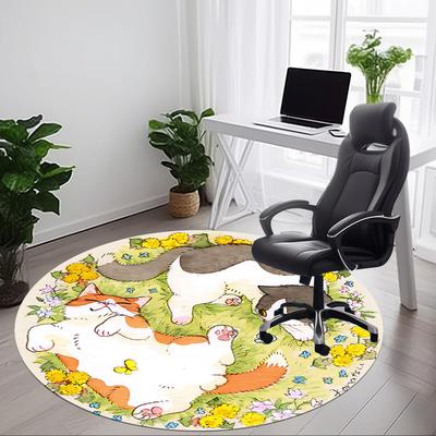 1pc Cats Flowers Office Round Rug, Carpet for Office, Gaming, Lightweight Round Floor Mat Yy260205066