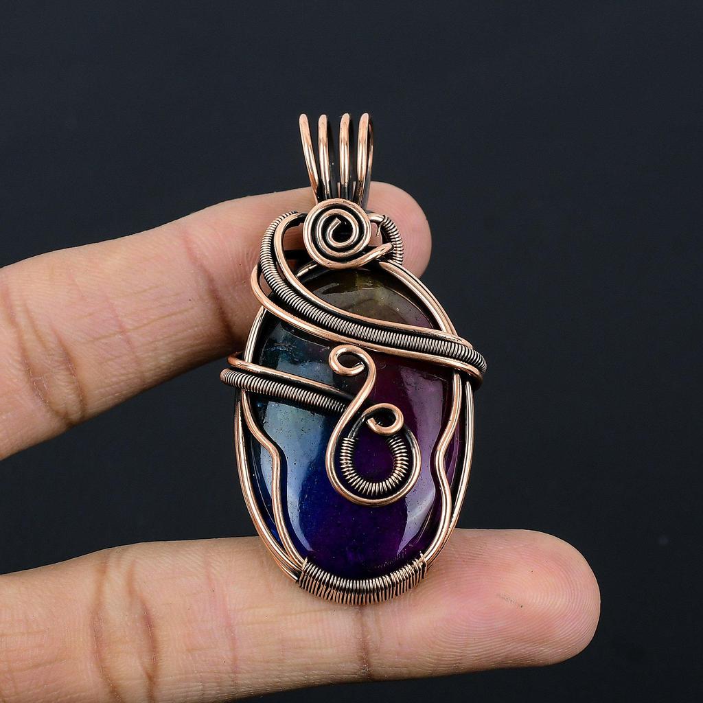 Rainbow Solar Quartz 999 Copper Wire Wrapped Pendant, Handmade Gemstone Pendant Jewelry, Gifts For Wife Brand New Pendant