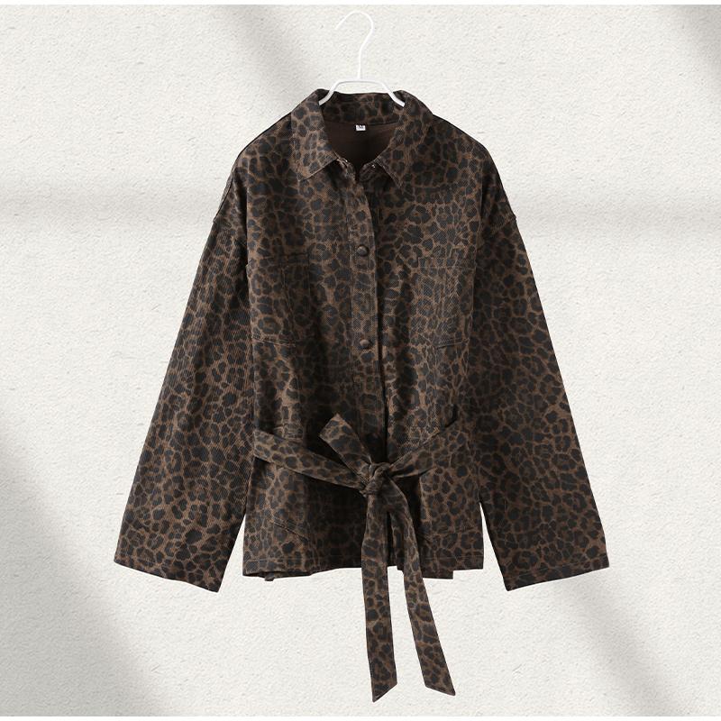 

Винтажная женская короткая куртка с леопардовым принтом на шнуровке, модная узкая куртка с воротником-лацканами и карманами, пальто, новая осенняя женская верхняя одежда L леопардовый