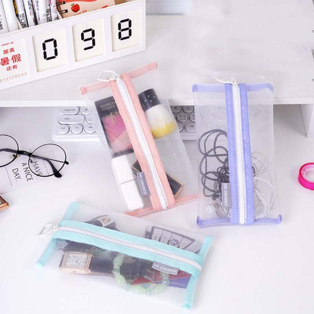 Lipstick Cosmetic Bag Clear Mesh Bag Change Storage Bag Fresh Color Card Bag Mini Coin Purse  Girl
