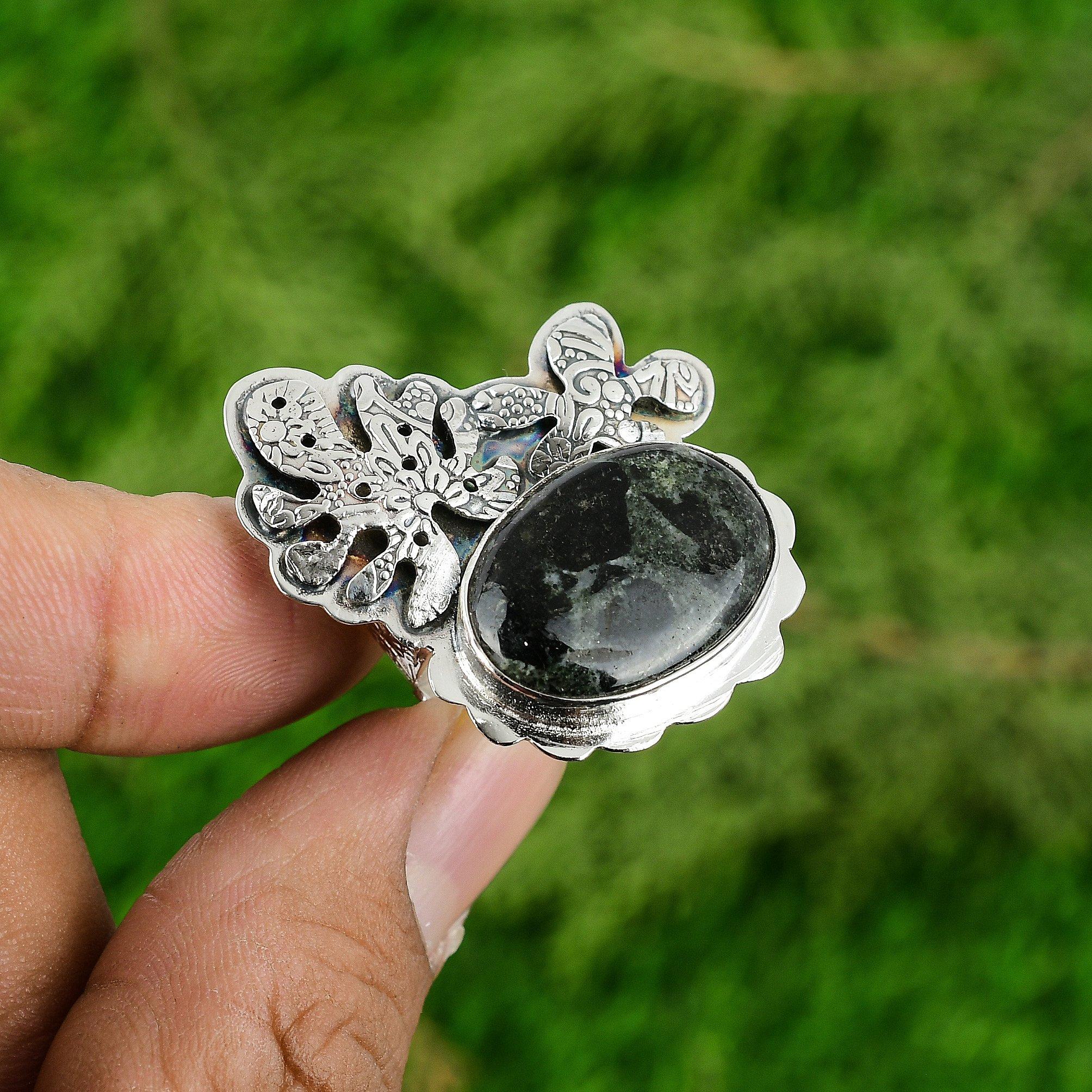 

Распродажа ко Дню женщин Кольцо-солитер из стерлингового серебра 925 пробы со звездой, галактическим яшмовым драгоценным камнем Adjustable