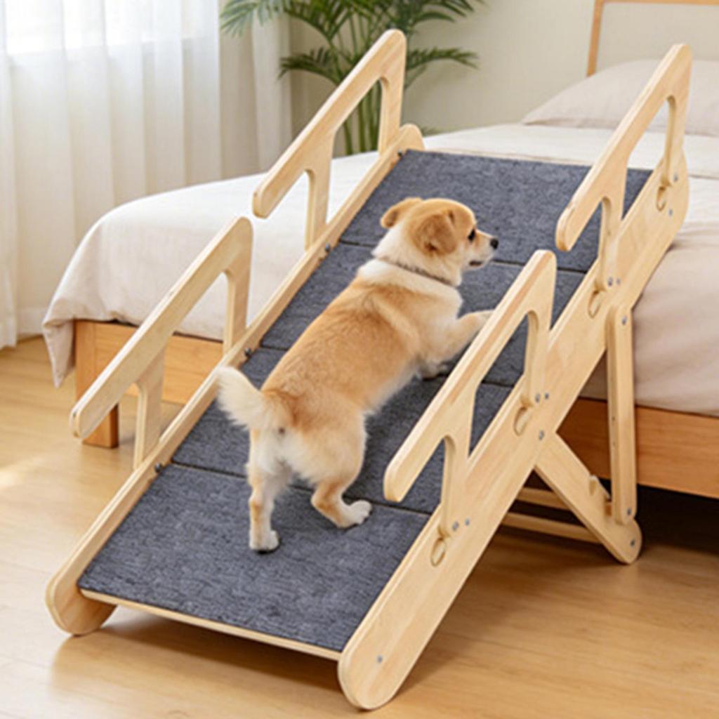 Wooden Pet Stair Portable Stable 2 in 1 for Cars Small and Older Animals 4 steps