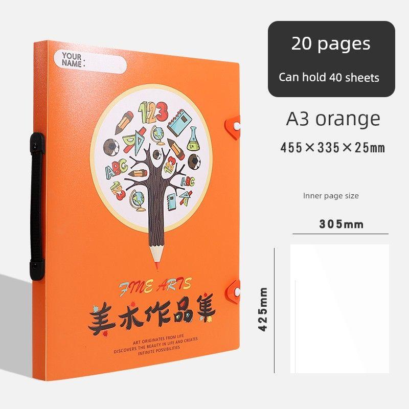 

Satchel 4K Folder Album 8K Art Favorites Collection 4 Open Info Booklet A3 Poster Award Storage Clip Portable A3/8K Smart Tree [Metal Buckle] Orange 20