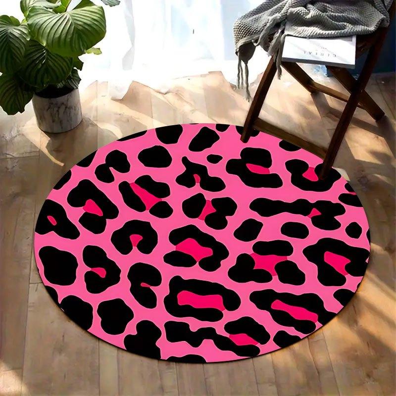 

Pink leopard print pattern Flannel-printed round floor mats are slip-resistant Suitable for room bedroom terrace garden carpets 60cm