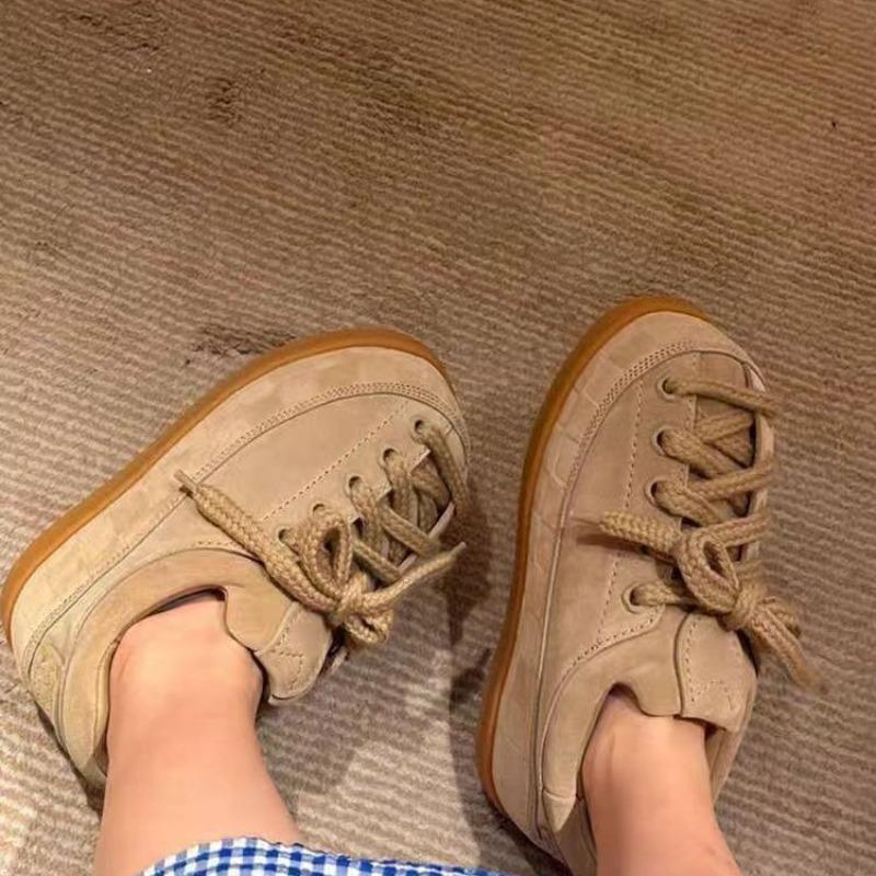 Leather fat bun bread shoes for men and women's spring and autumn new casual sports couple shoes platform heightening board shoes