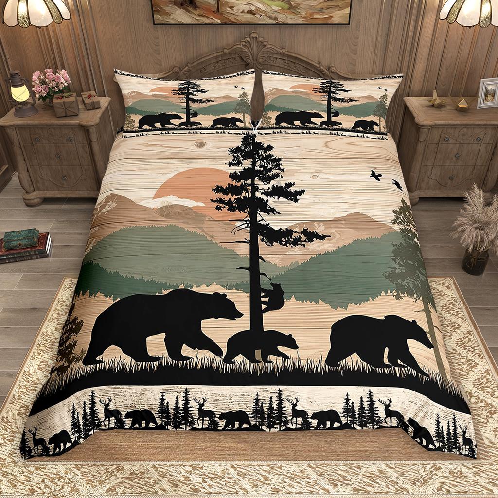 Homewish Safari Deer Bear Duvet Cover Set 2Pcs/3Pcs Woodland Jungle Animal Wildlife Bedding Set Rustic Farmhouse Bed Set