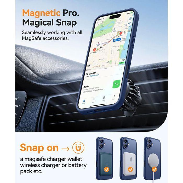 Coque de Protection - BOOLING - pour iPhone 16 - avec Anneau Magnétique et Film Caméra - Bleu Marine