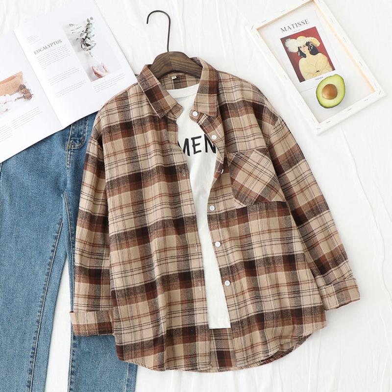 Camisas a cuadros para mujer, blusas de manga larga a cuadros, prendas de vestir holgadas para mujer, ropa informal, novedad de primavera y otoño 2022