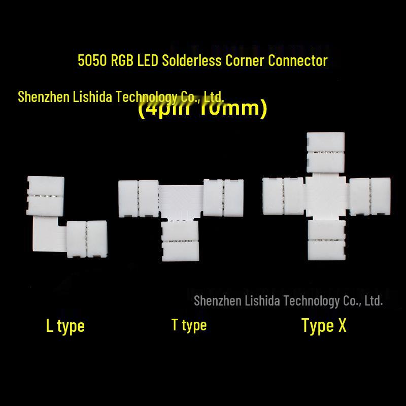 Monochromatic RGB LED Strip Solderless Connector for 5050/3528, Seven-Color Corner Fitting