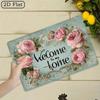 Vintage Welcome Sign, Rustic Floral Metal Wall Decor, Pink Roses Home Entry Art 12x8